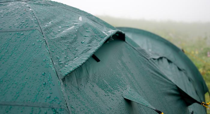 waterproof camping tent in rain