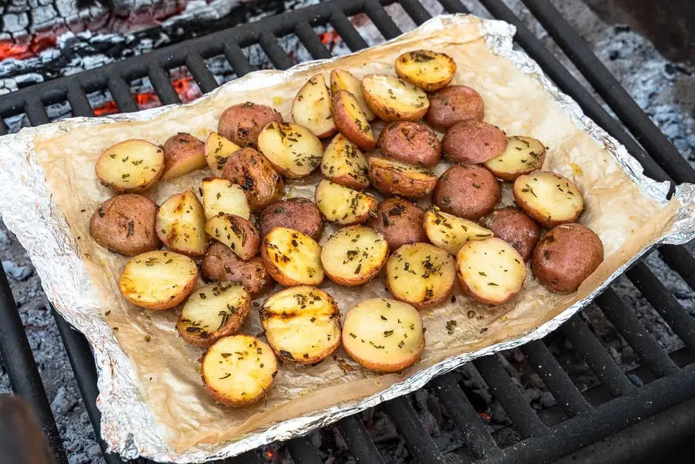 Grilled potatoes in foil camping recipe