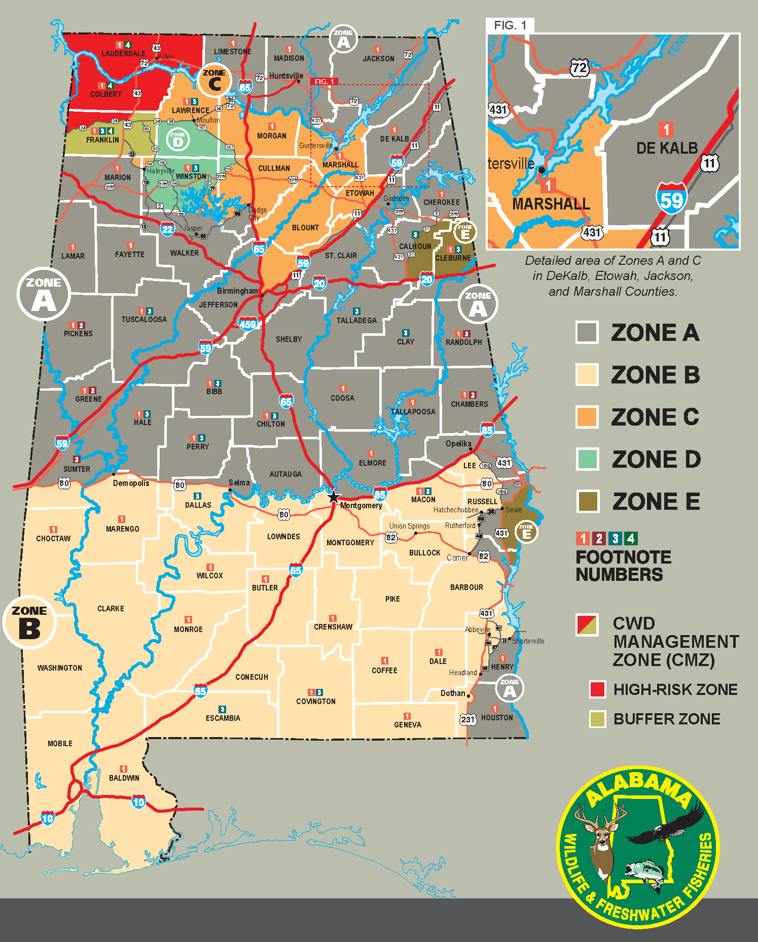 2025-2026 Deer Zone Map Alabama